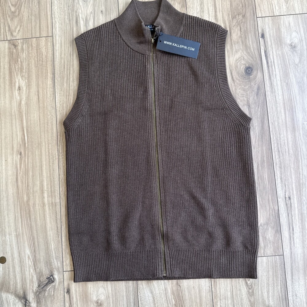 Kallspin Sweater Vest Mens Medium Blue Button Front Wool Blend Sleeveless preppy